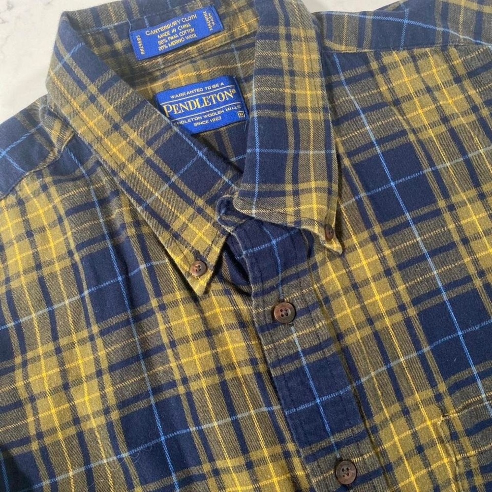 Pendleton Canterbury Cloth Button-Up Shirt XL – Yellow & Navy Plaid‎